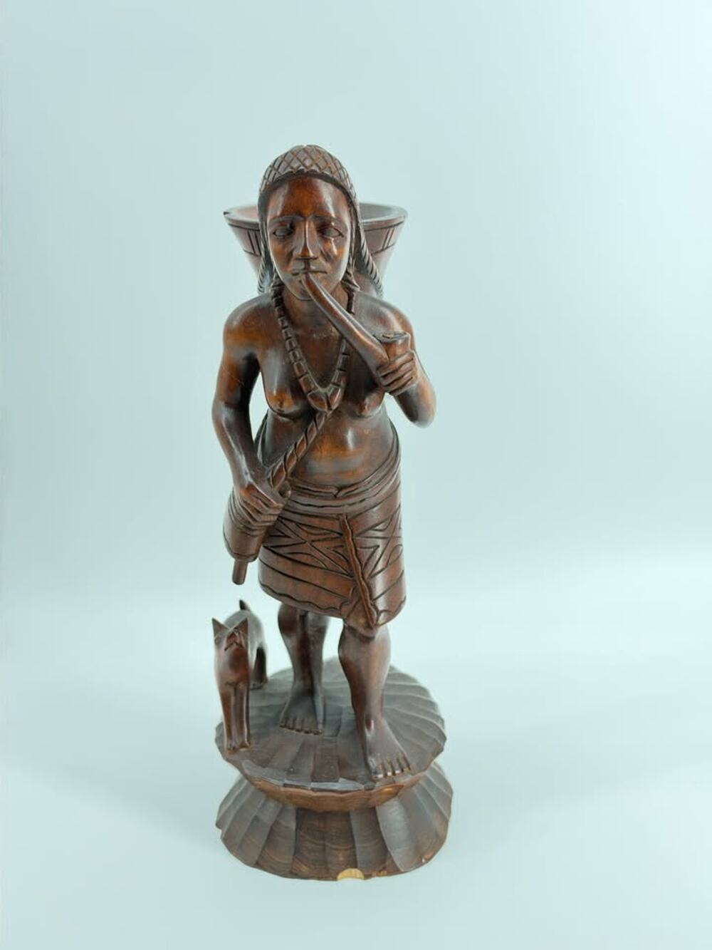 Rare Hand Carved Wood Statue Igorot Philippines Hunter Female Warrior